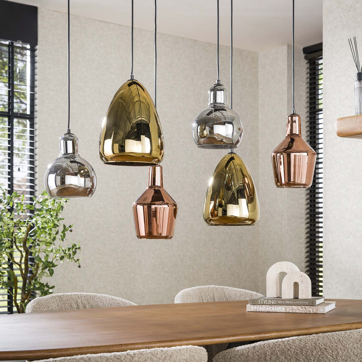 Industriële Hanglamp Pam Gekleurd Glas Gemixt 6-Lichts