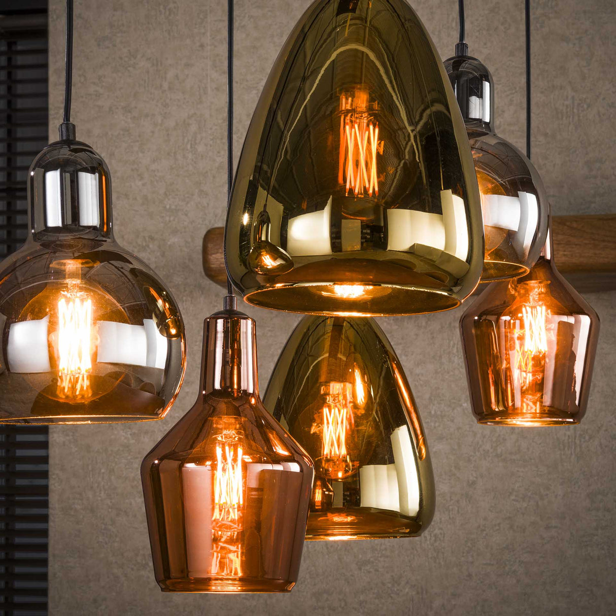 Industriële Hanglamp Pam Gekleurd Glas Gemixt 6-Lichts