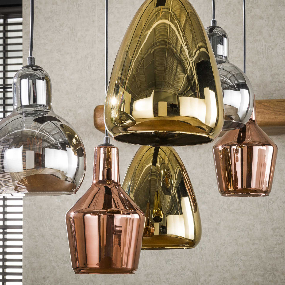 Industriële Hanglamp Pam Gekleurd Glas Gemixt 6-Lichts
