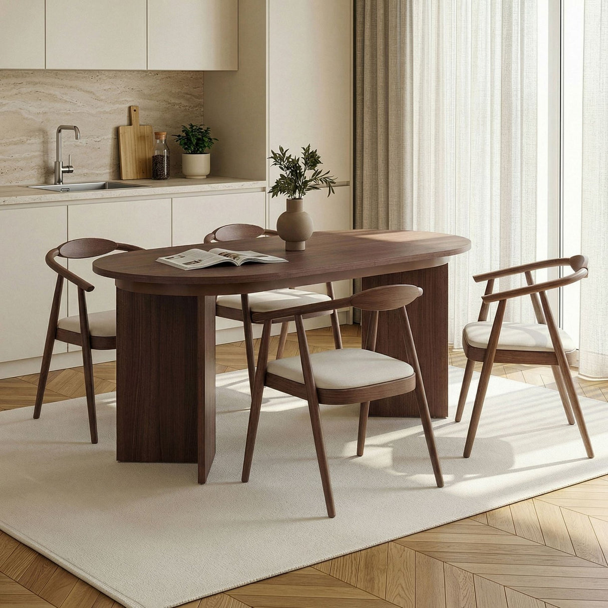 Sorell uitschuifbare eettafel walnoot 160 cm Melamine gecoat houtcomposiet
