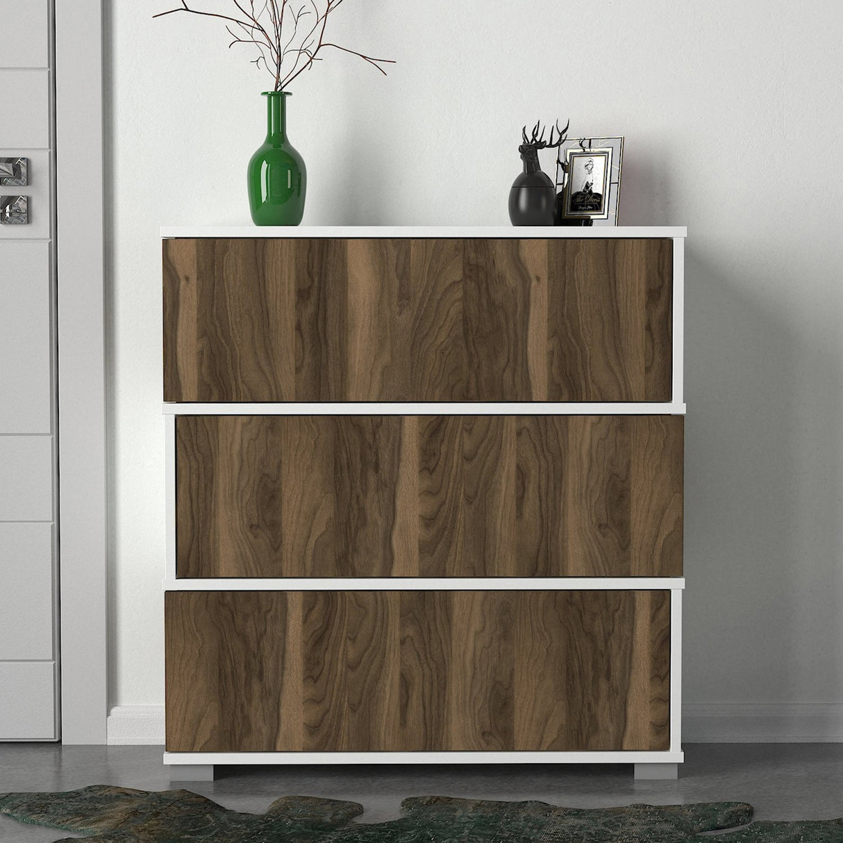 Schoenenkast Napolyon Wit Walnoot Melamine 90x93x30 cm