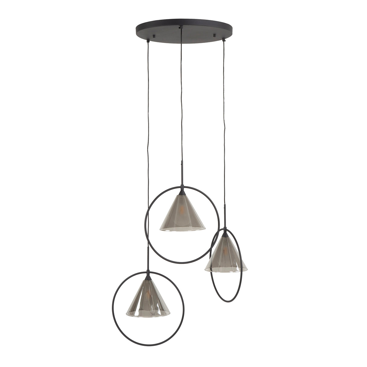 Hanglamp Niaz 3-lichts tapse kap getrapt smoke grey glas