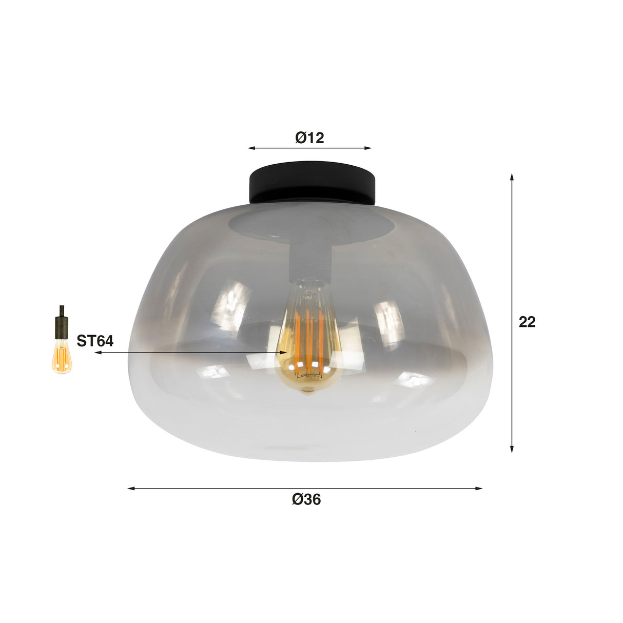 Plafondlamp Noma Shaded Smoke Grey Glas 36 cm
