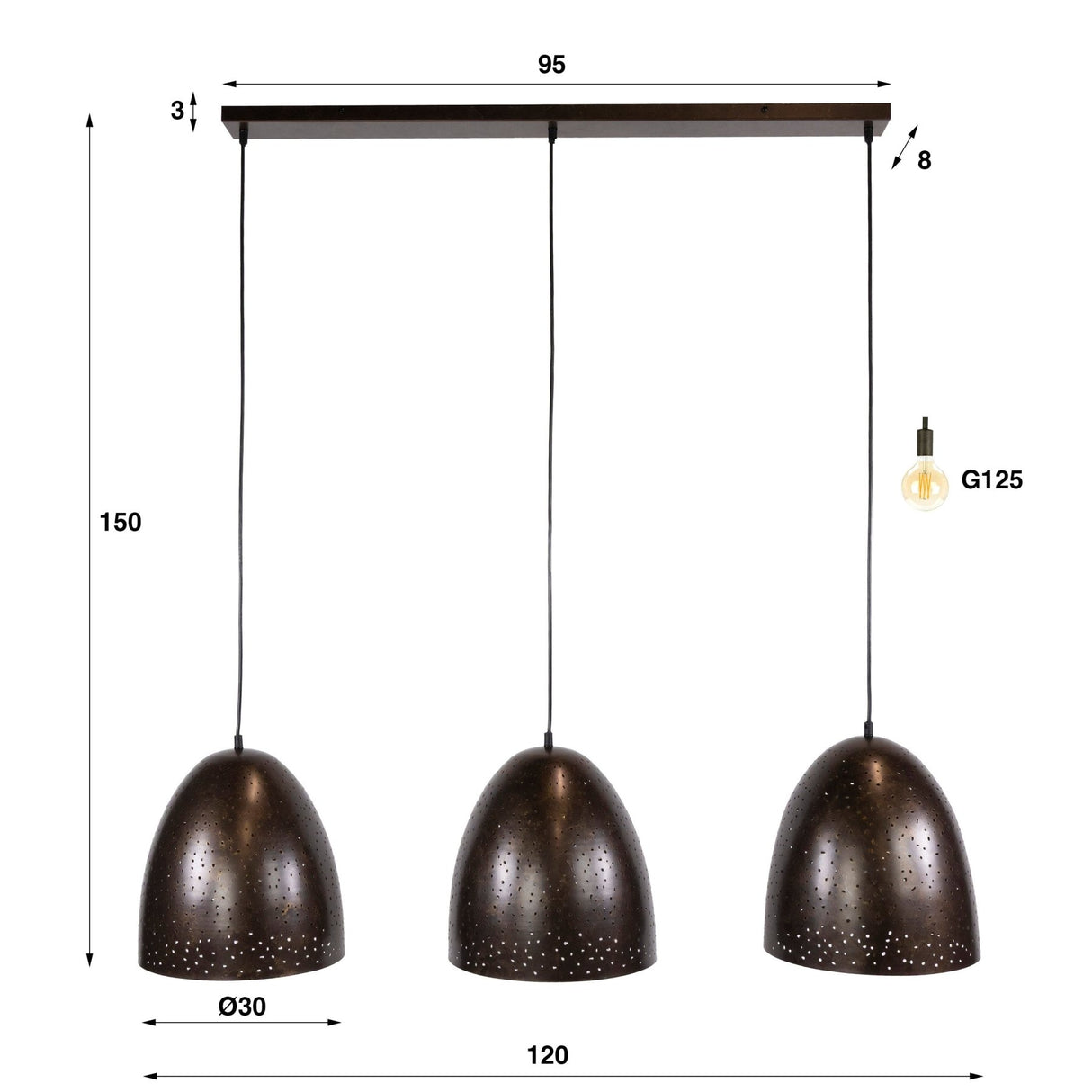 Industriële Hanglamp Kylian 3-lichts Metaal Bruin