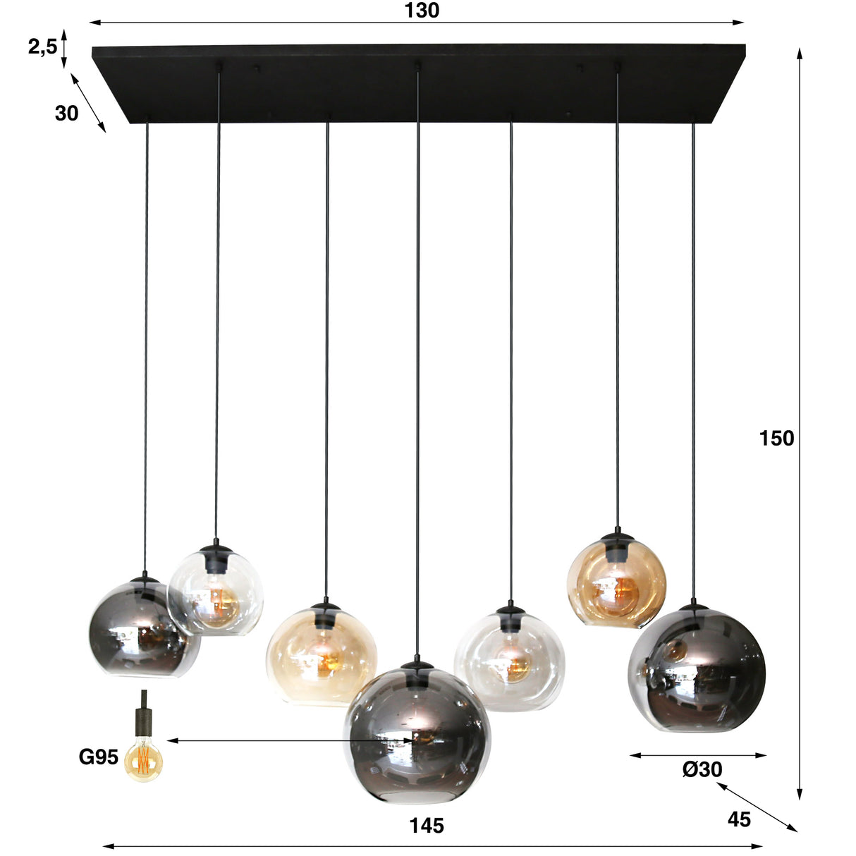 Moderne Hanglamp Glas 7-lichts Juliette