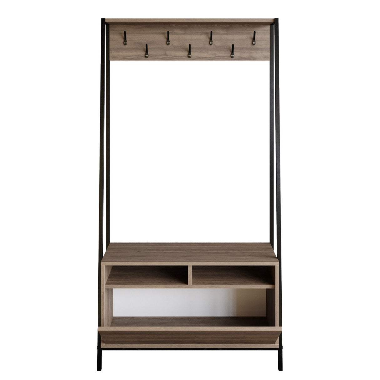 Kapstokken - Garderobemeubel Kapstok Walnoot Melamine Devon - Met Vakken en Lade - Dimehouse
