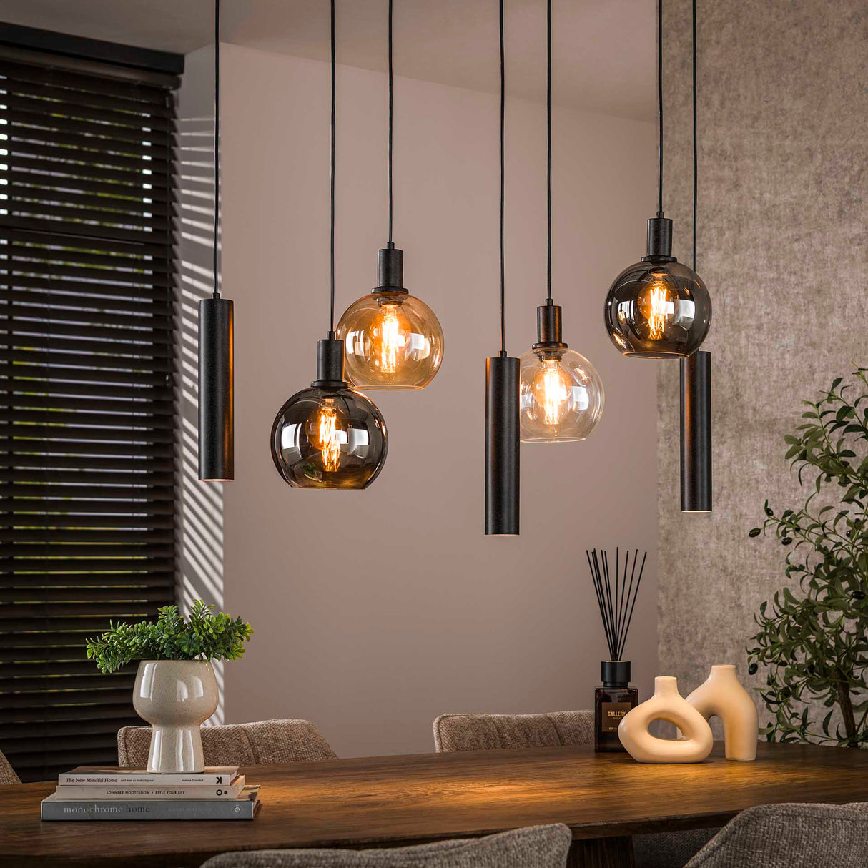 Hanglamp Valeo 7-lichts Zwart Metaal 110 cm