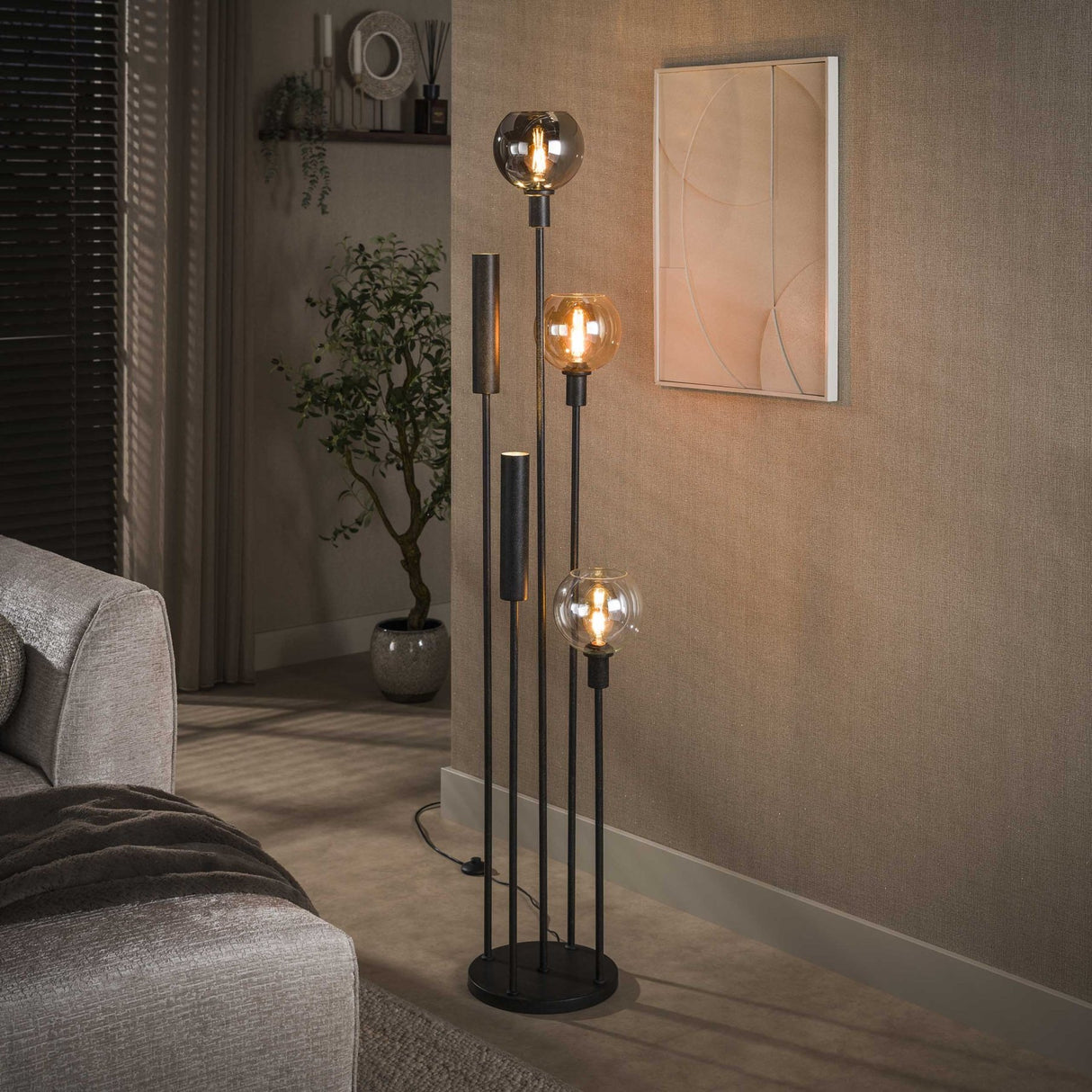 Vloerlampen - Vloerlamp 5 - lichts getrapt gekleurd glas zwart metaal Valeo - Dimehouse