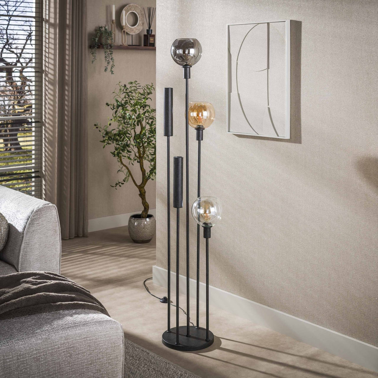 Vloerlampen - Vloerlamp 5 - lichts getrapt gekleurd glas zwart metaal Valeo - Dimehouse