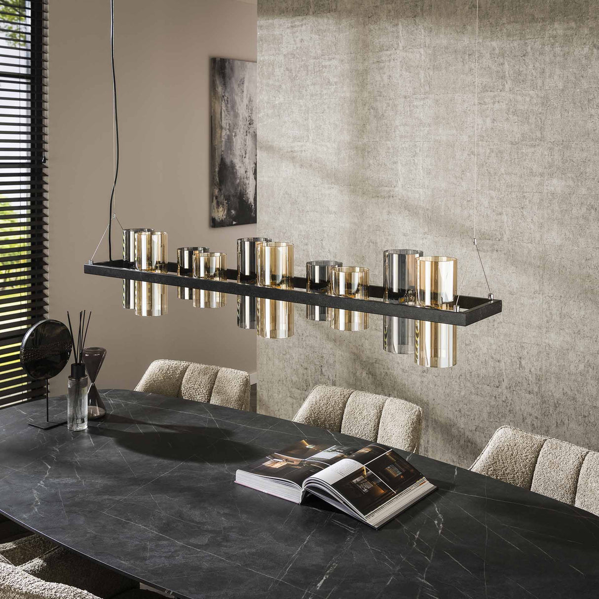 Hanglamp Khai 10-lichts cilinder gemixt glas