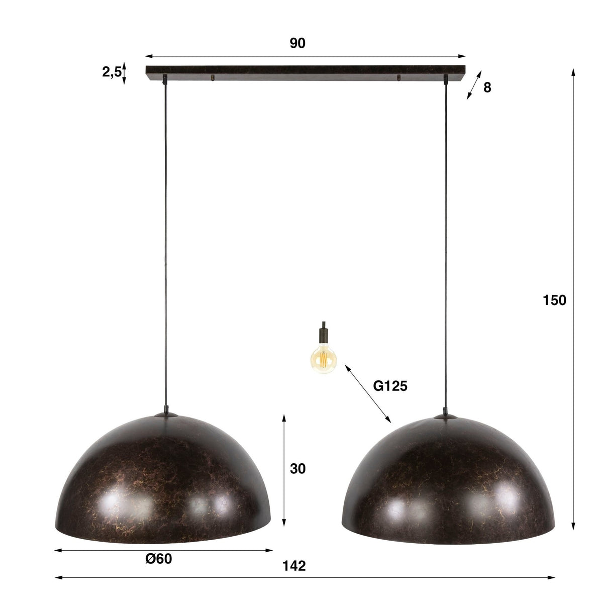 Hanglampen - Industriële hanglamp Dacia 2 - lichts Bruin Rond 2xØ60 cm - Dimehouse