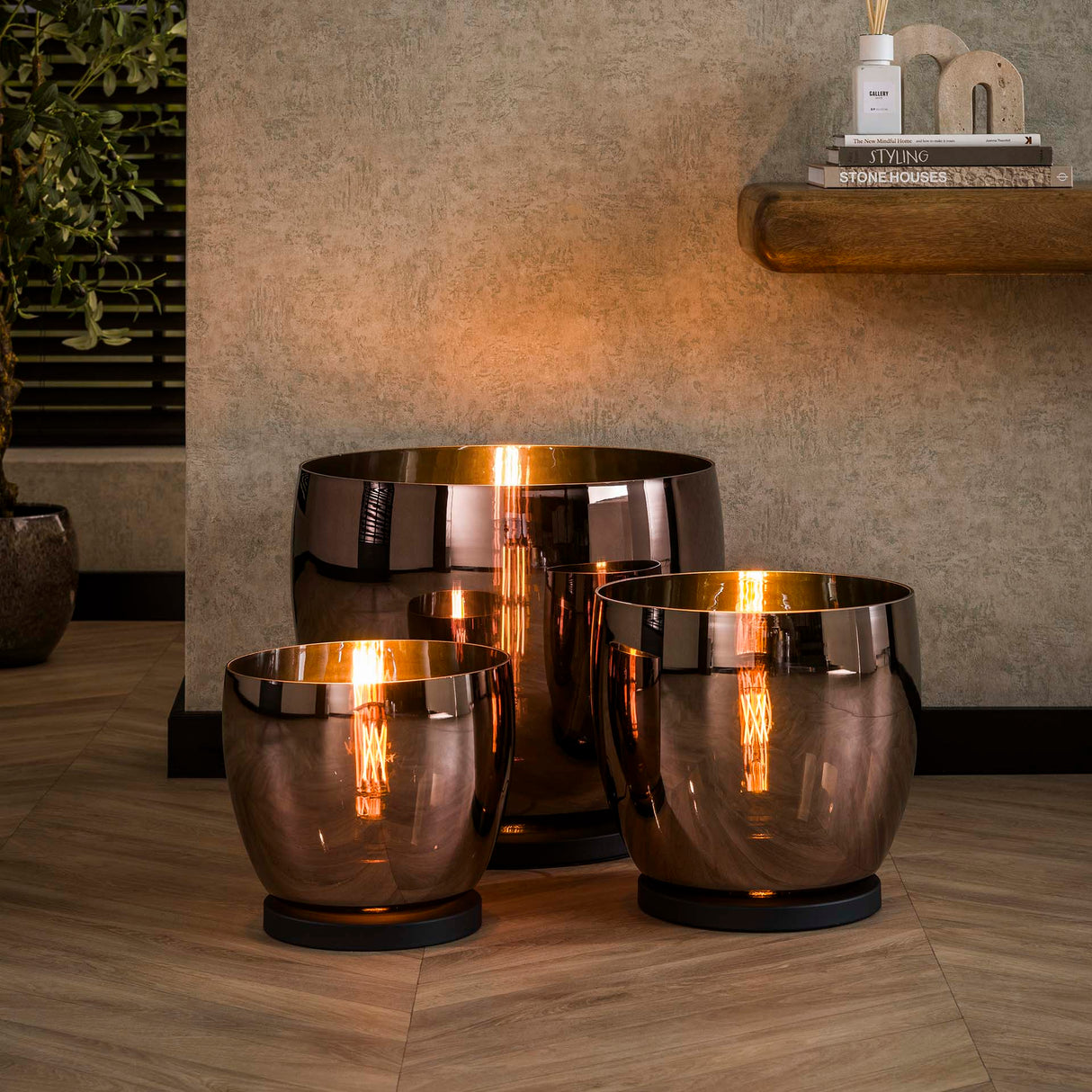 Vloerlamp Dain UP L Koperkleurig glas