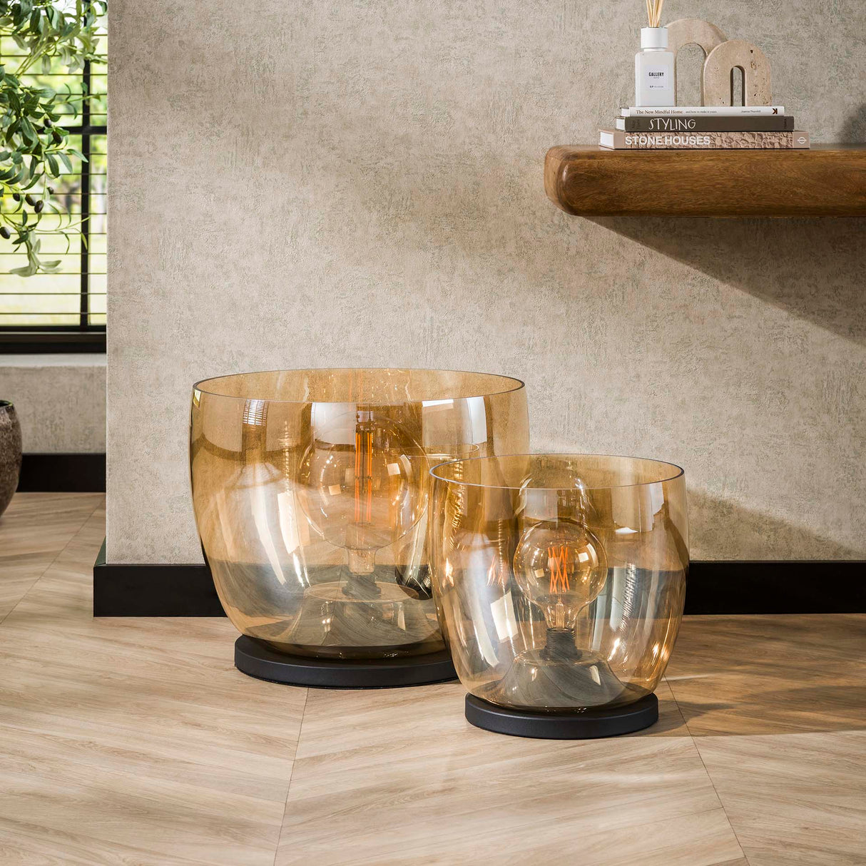 Vloerlamp Dain UP XXL Amberkleurig glas