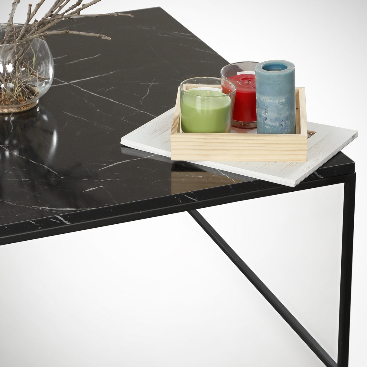 Salontafel Vierkant 75x75 cm Pola - Zwart Marmerlook Melamine