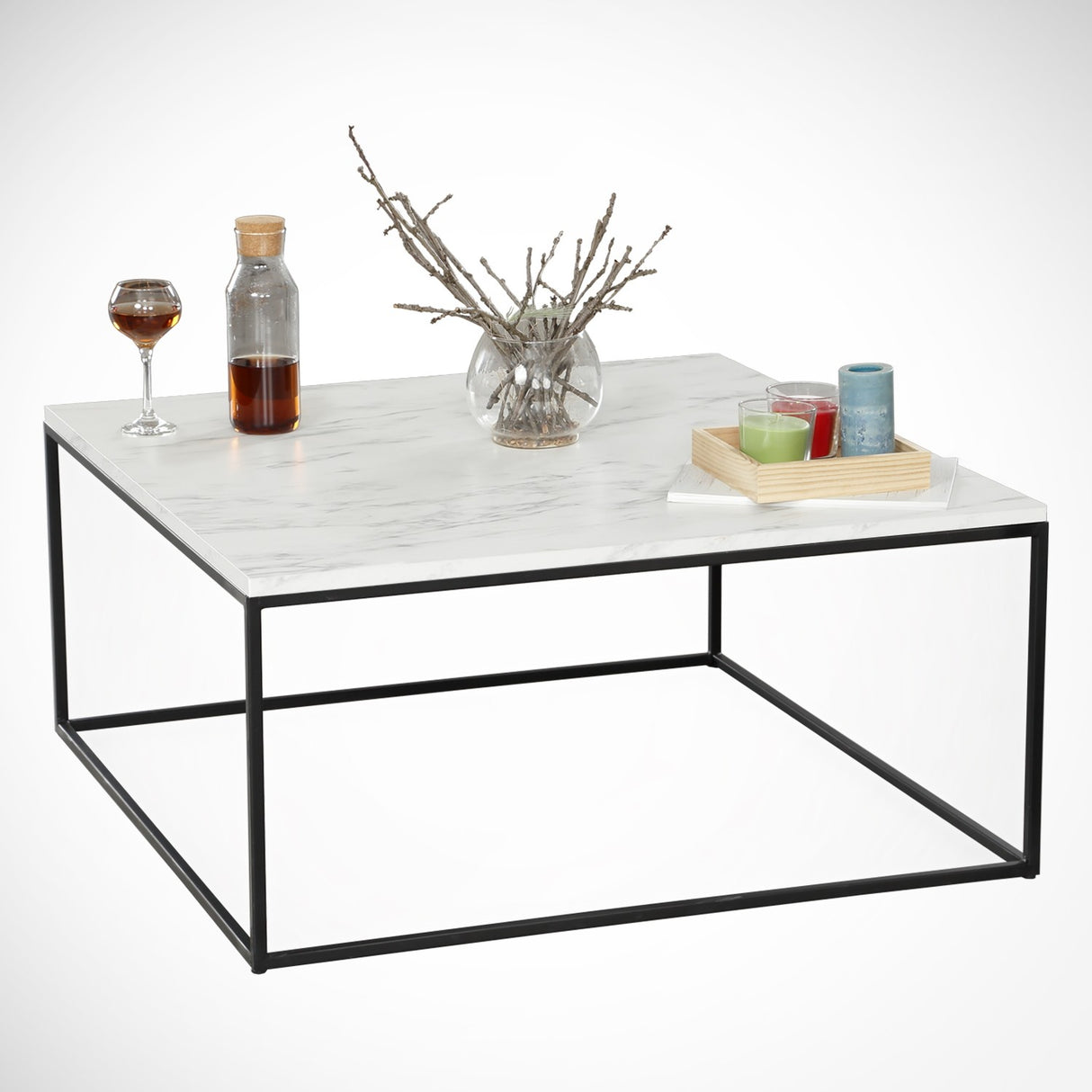 Salontafel Vierkant 75x75 cm Pola - Wit Marmerlook Melamine