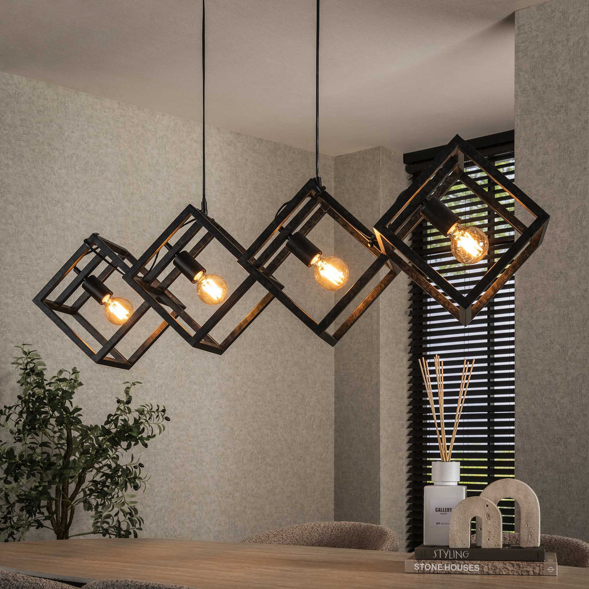 Hanglamp Drew 4-lichts kubus zwart