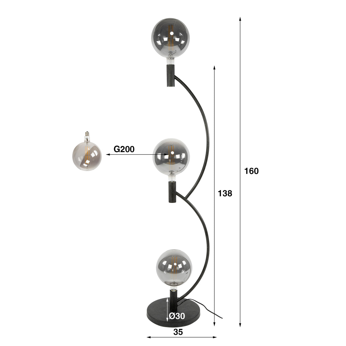 Niro vloerlamp 3-lichts Zwart