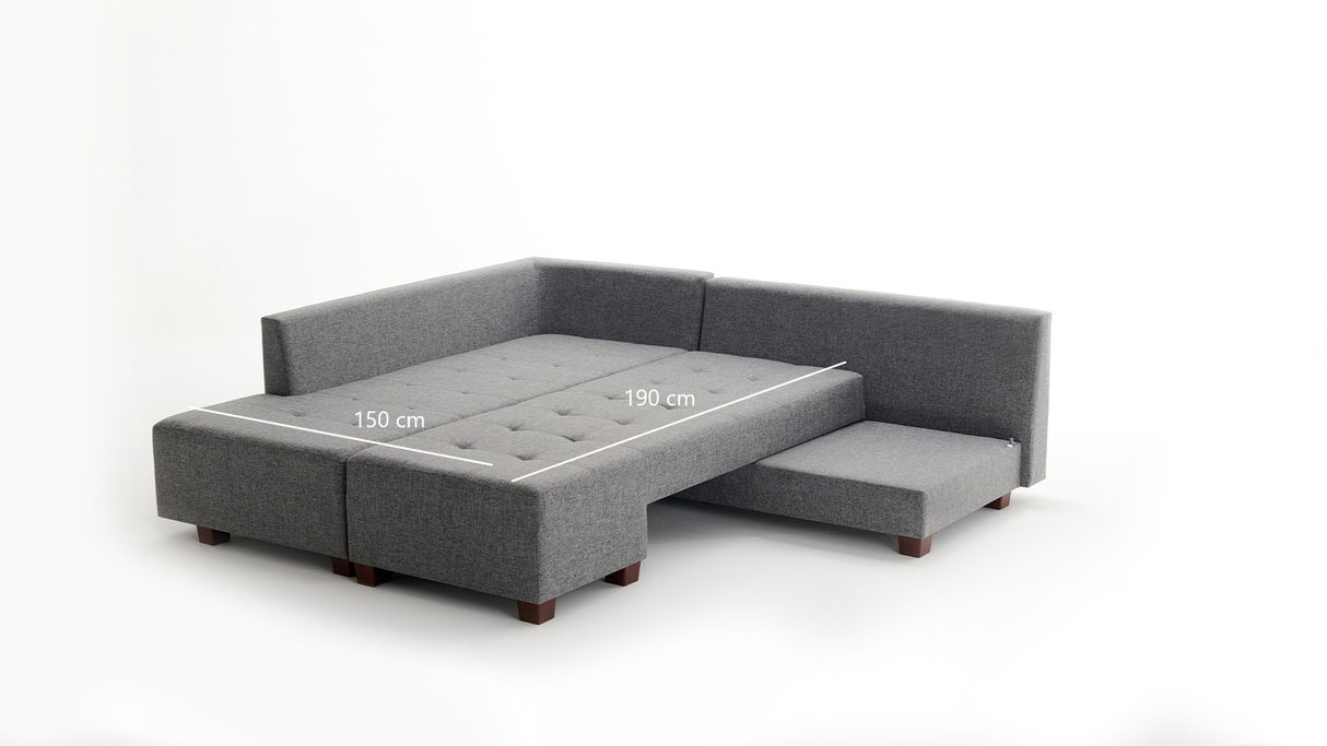 Banken - Slaapbank grijs stof - XL 280x206 cm - met wielen - Links - Manama - Dimehouse