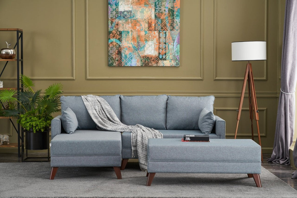 Hoekbank met slaapfunctie Links Bella Blauw (inclusief hocker)