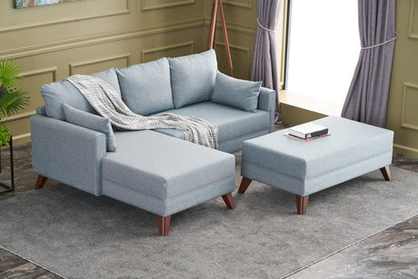 Hoekbank met slaapfunctie Links Bella Blauw (inclusief hocker)