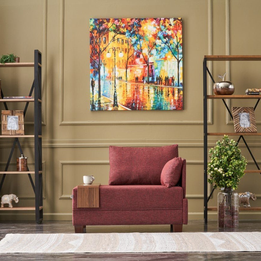 Moderne Fauteuil Bordeaux Rood Stof Fly - Rechts - Met Houten Tafeltje