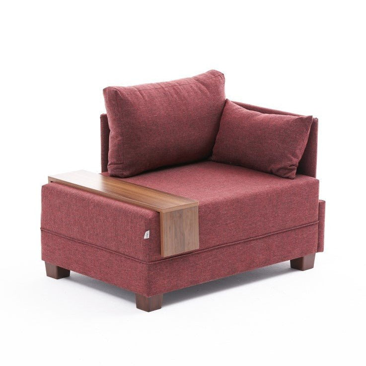 Moderne Fauteuil Bordeaux Rood Stof Fly - Rechts - Met Houten Tafeltje