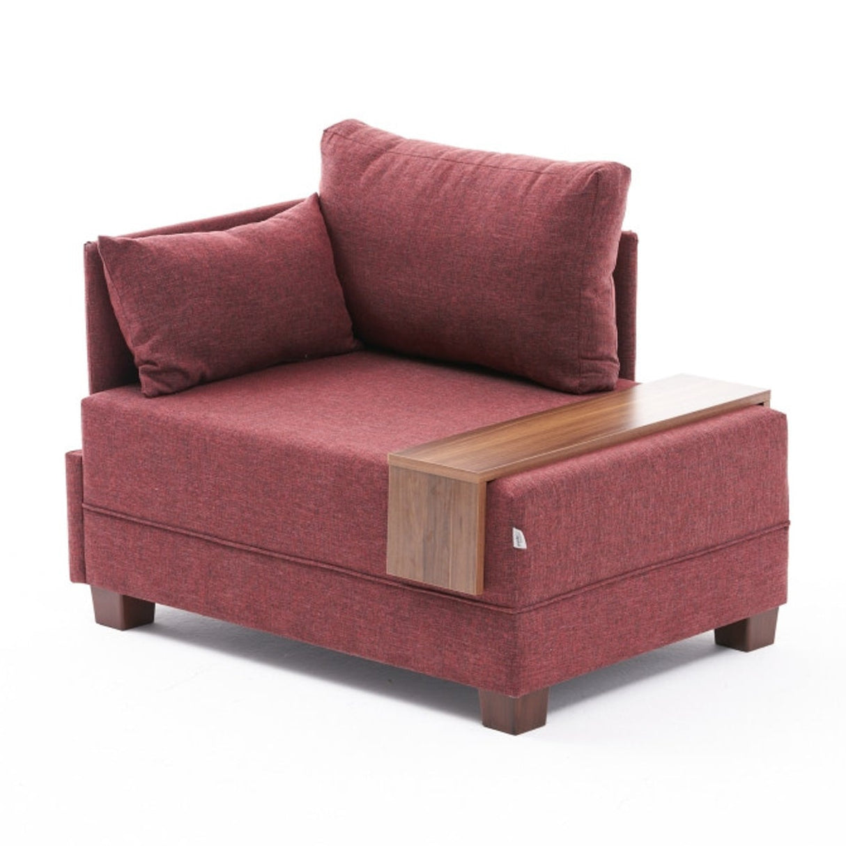 Moderne Fauteuil Bordeaux Rood Stof Fly - Links - Met Houten Tafeltje