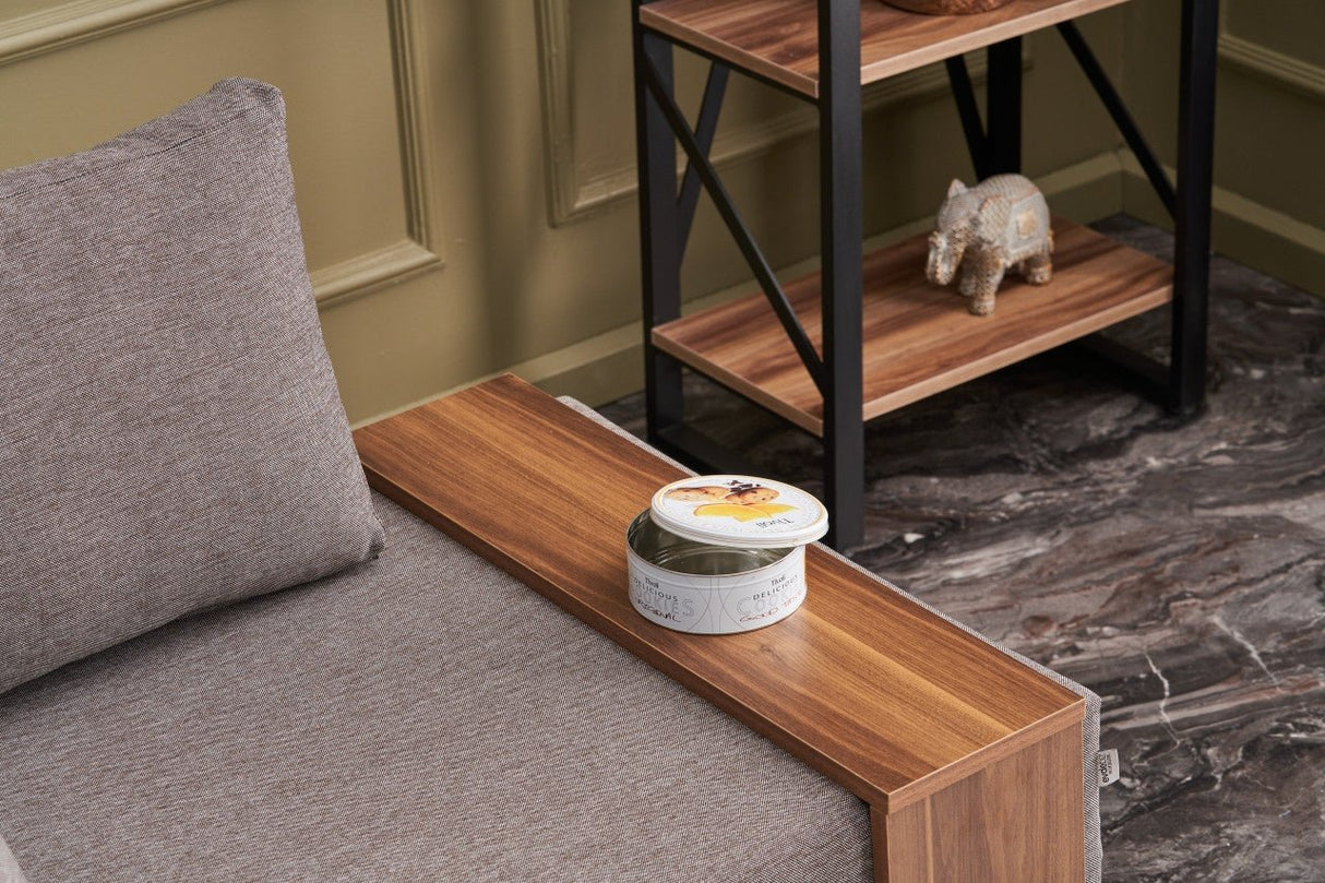 Moderne Fauteuil Bruin Stof Fly - Links - Met Houten Tafeltje