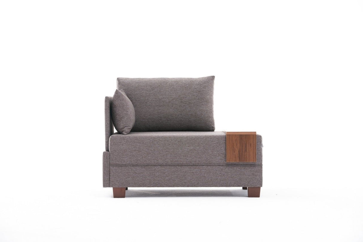 Moderne Fauteuil Bruin Stof Fly - Links - Met Houten Tafeltje