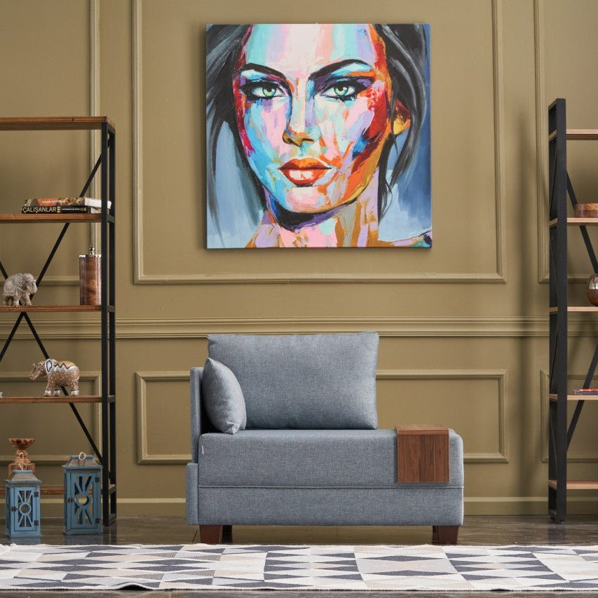 Moderne Fauteuil Blauw Stof Fly - Links - Met Houten Tafeltje