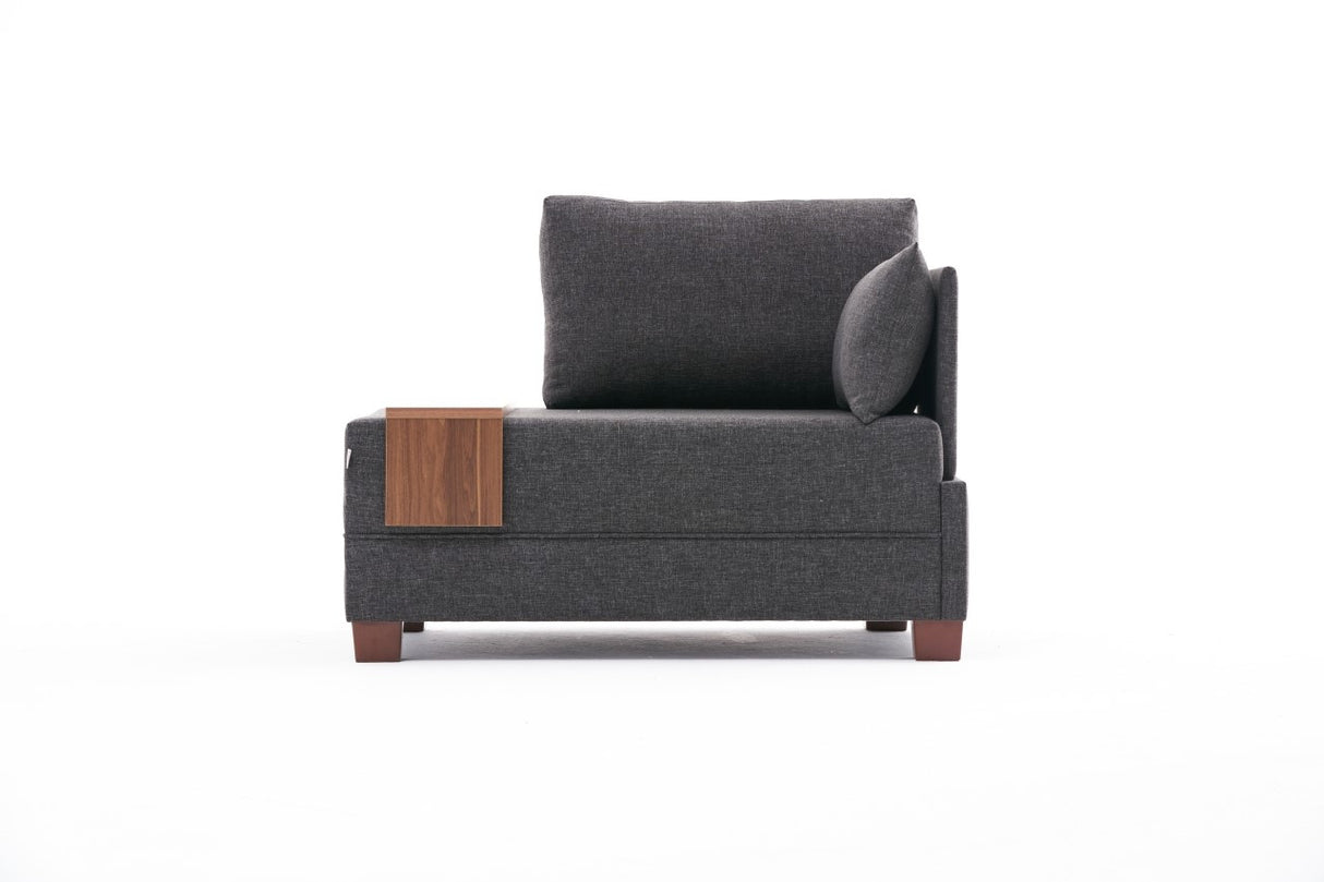 Moderne Fauteuil Antraciet Stof Fly - Rechts - Met Houten Tafeltje
