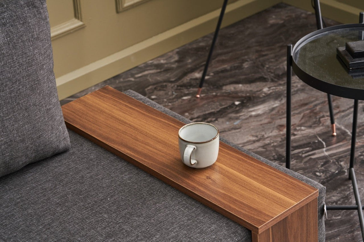 Moderne Fauteuil Antraciet Stof Fly - Links - Met Houten Tafeltje