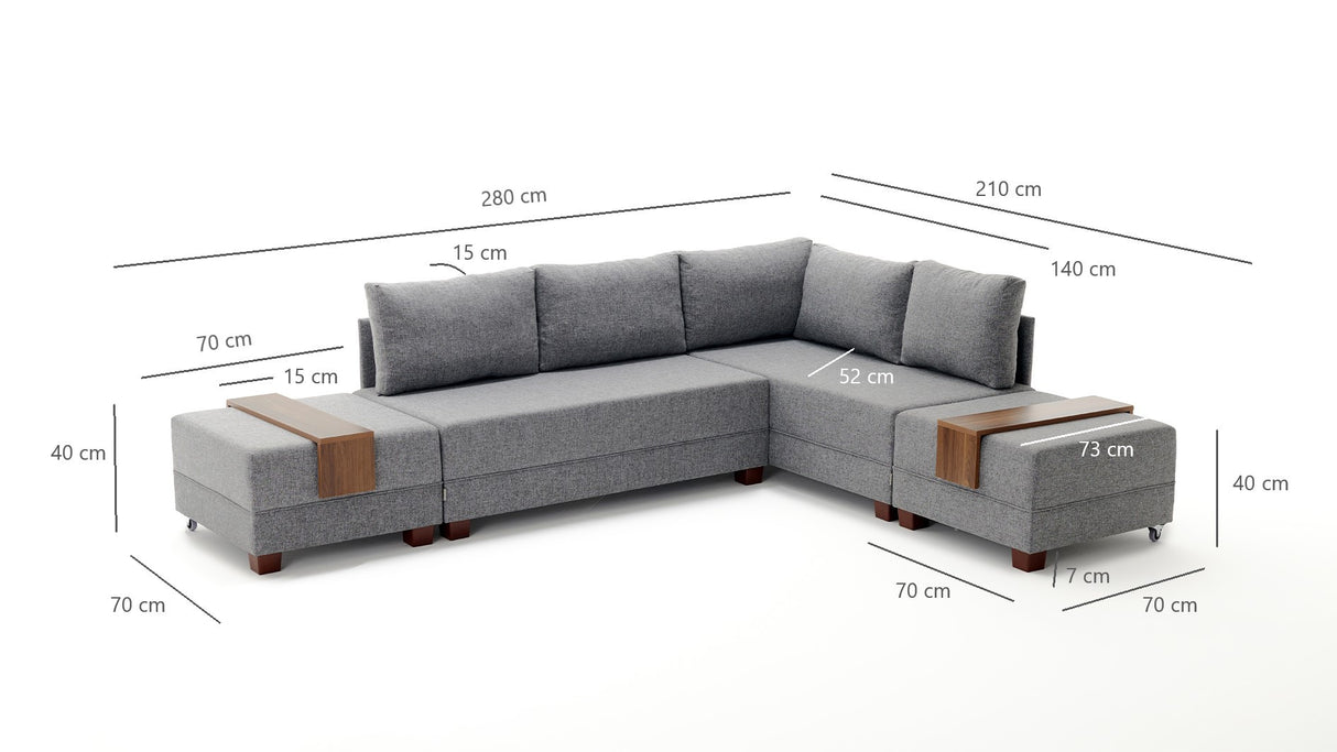 Banken - Slaapbank blauw stof - XXL 280 x 210 - Rechts - Fly - Dimehouse