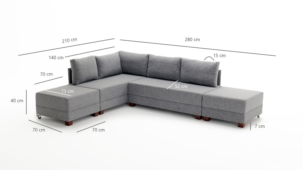 Banken - Slaapbank champagne stof - XXL 280 x 210 - Links - Fly - Dimehouse