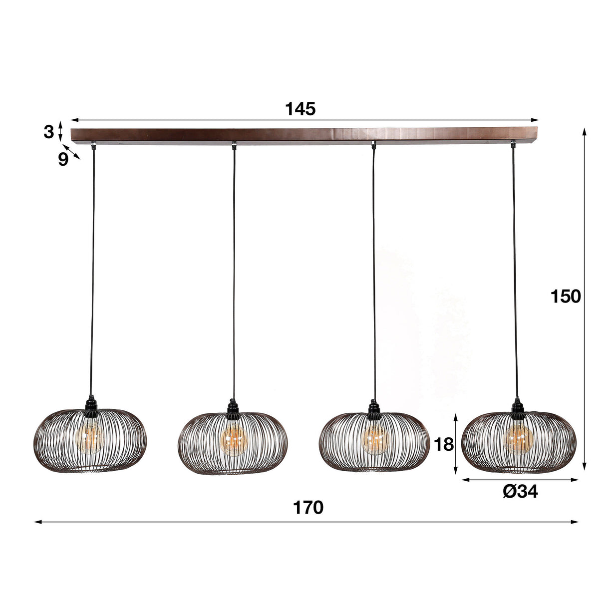 Industriële Hanglamp Jill 4-lichts
