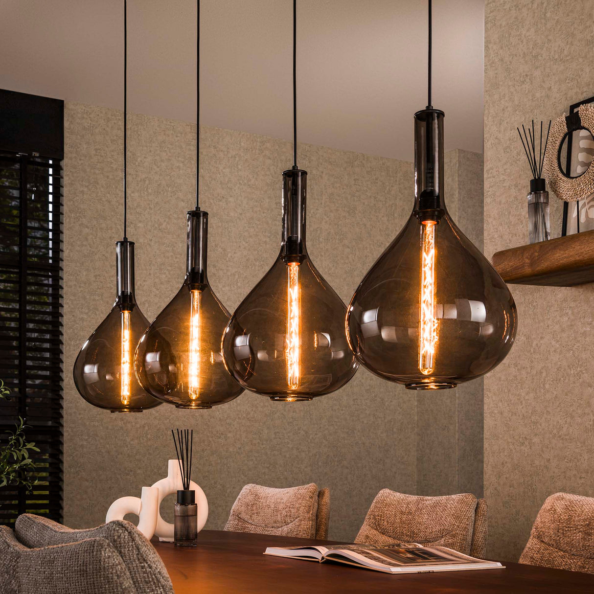 Industriële Hanglamp 4-lichts Smokey Glas Karen