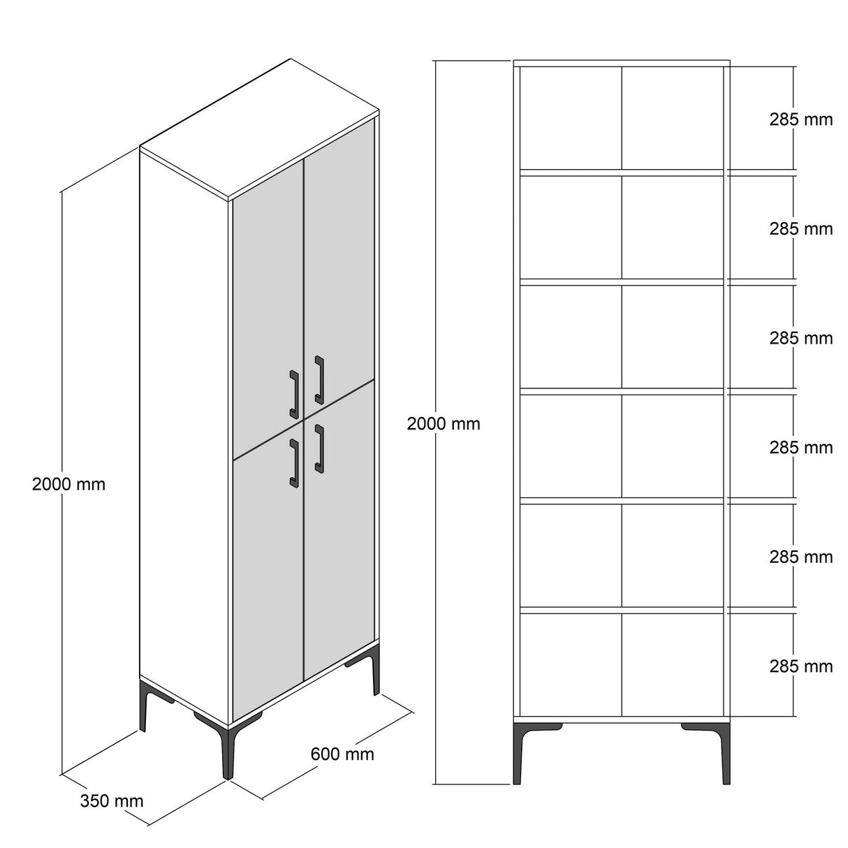 Wandkasten - Wandkast Walnoot Antraciet Melamine 200x60x35 cm - Berlin - Dimehouse