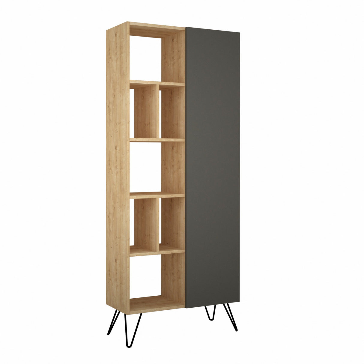 Boekenkasten - Boekenkast Jedda Eik Antraciet Melamine 79x190x32 cm - Dimehouse