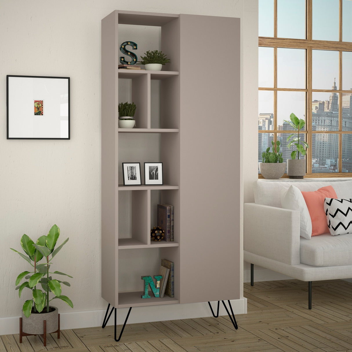 Boekenkasten - Boekenkast Jedda Mokka Melamine 79x190x32 cm - Dimehouse