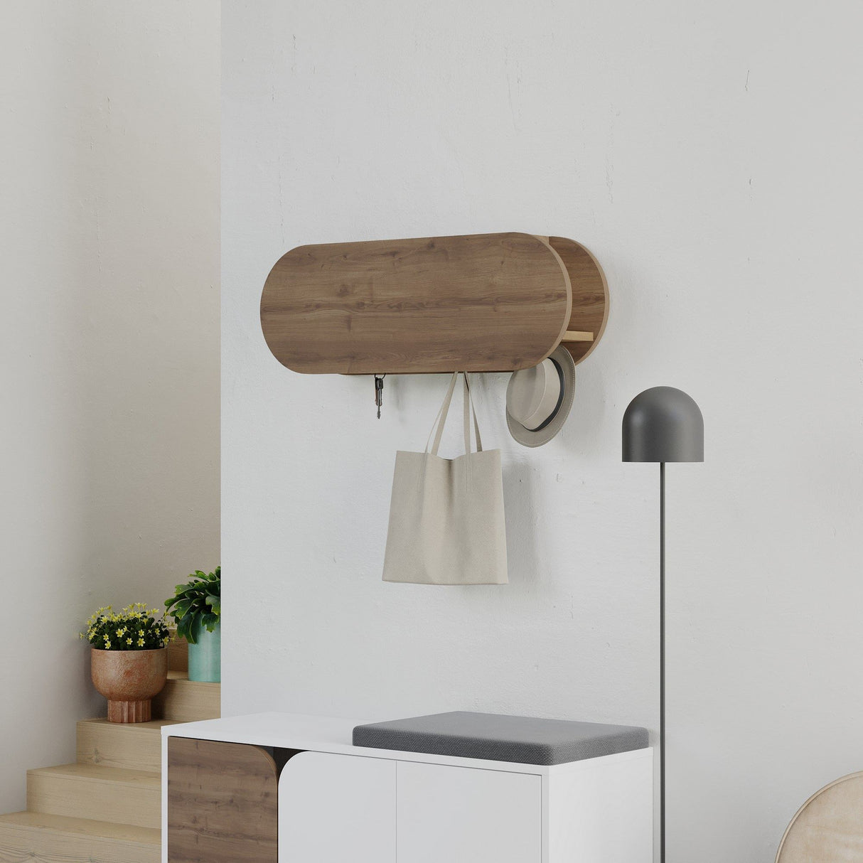 Kapstok Ovaal 6-Haaks - Hitit - 84x29 cm - Met Vak