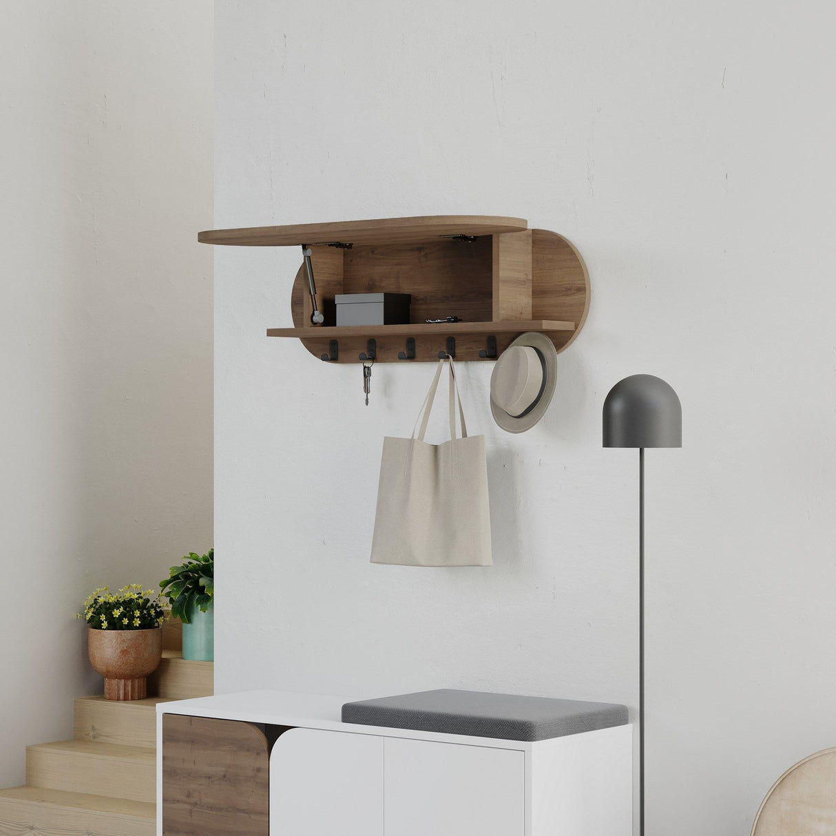 Kapstok Ovaal 6-Haaks - Hitit - 84x29 cm - Met Vak