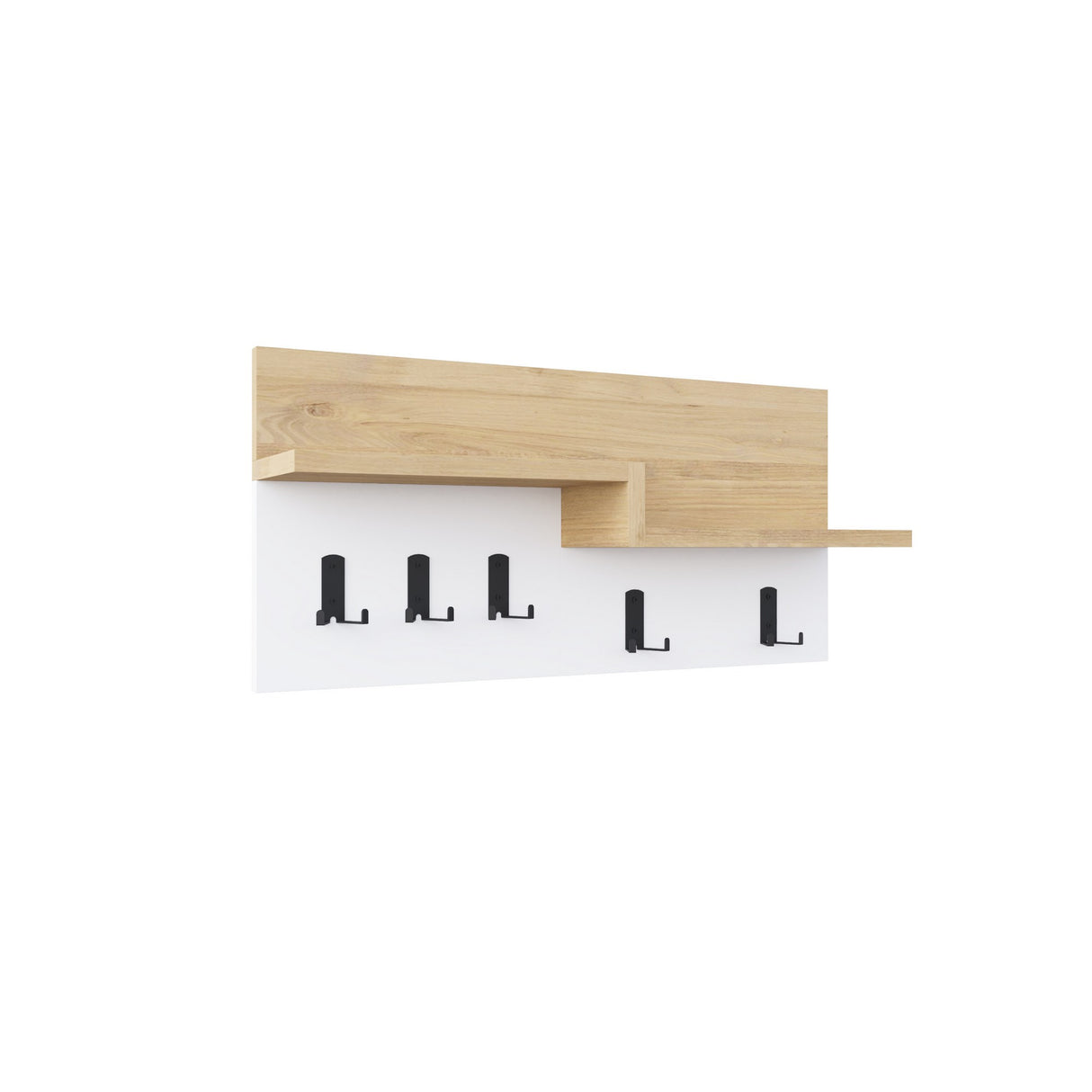 Kapstokken - Kapstok Eikenhout Melamine - 5 - Haaks Wit - 65 cm - Lagona - Dimehouse