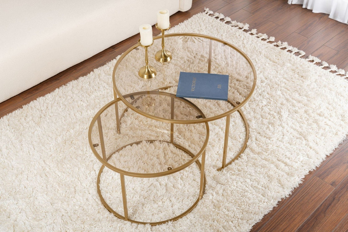 Moderne Ronde Salontafel Set van 2 Uru Goud - Brons Glas - 80/60 cm