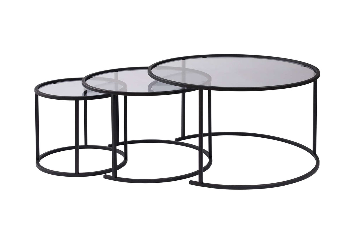 Salontafels - Moderne Salontafel Set van 3 Uru Zwart - Grijs Glas - 80/60/42 cm - Dimehouse