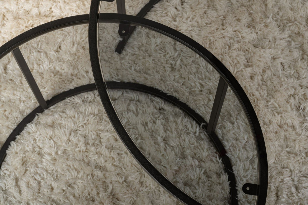 Moderne Ronde Salontafel Set van 2 Uru Zwart - Grijs Glas - 80/60 cm