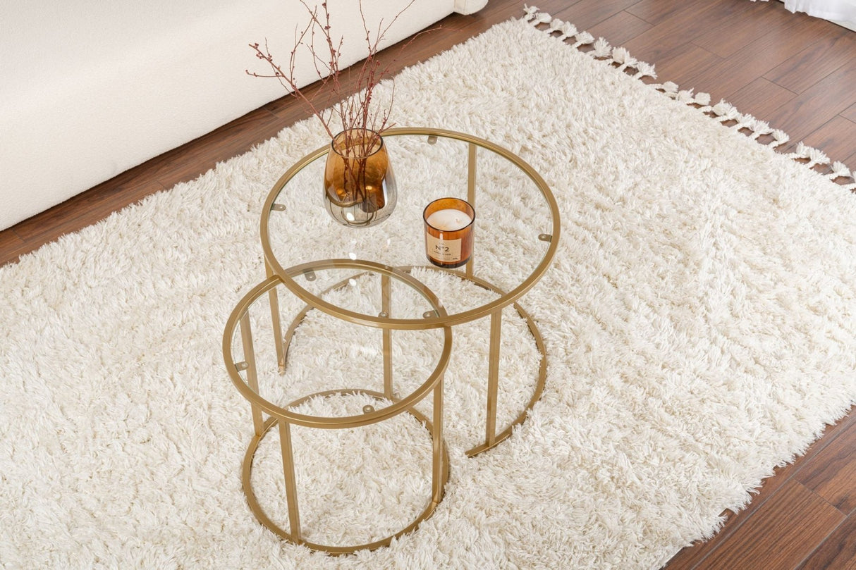 Moderne Ronde Salontafel Set van 2 Uru Goud - Transparant Glas - 60/42 cm