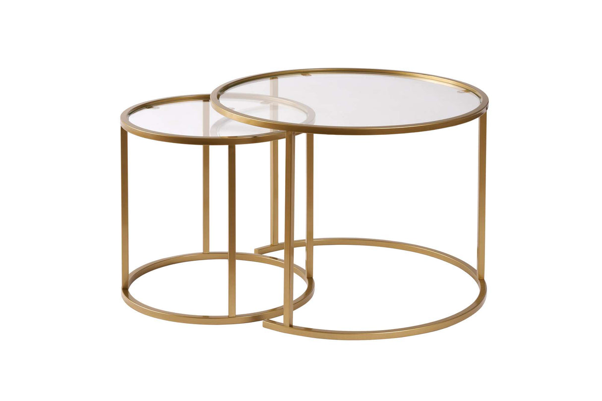 Moderne Ronde Salontafel Set van 2 Uru Goud - Transparant Glas - 60/42 cm
