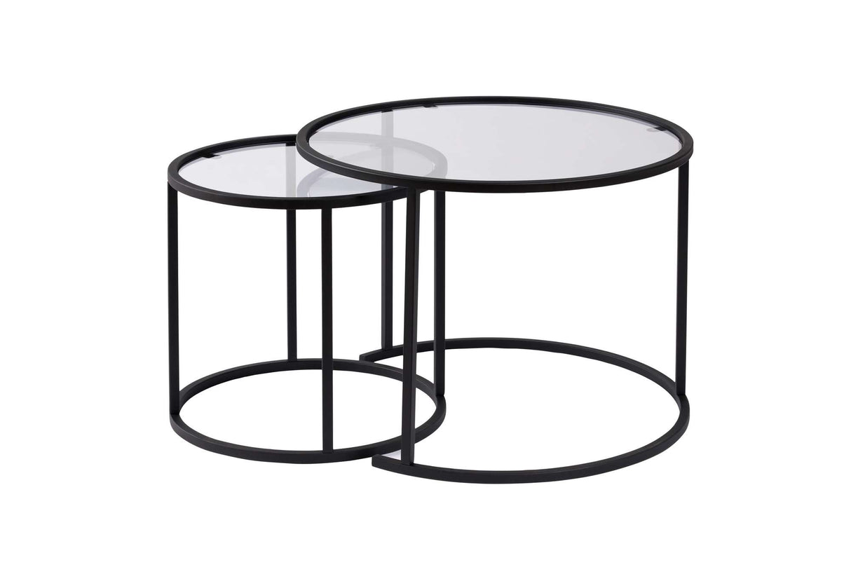 Moderne Ronde Salontafel Set van 2 Uru Zwart - Transparant Glas - 60/42 cm