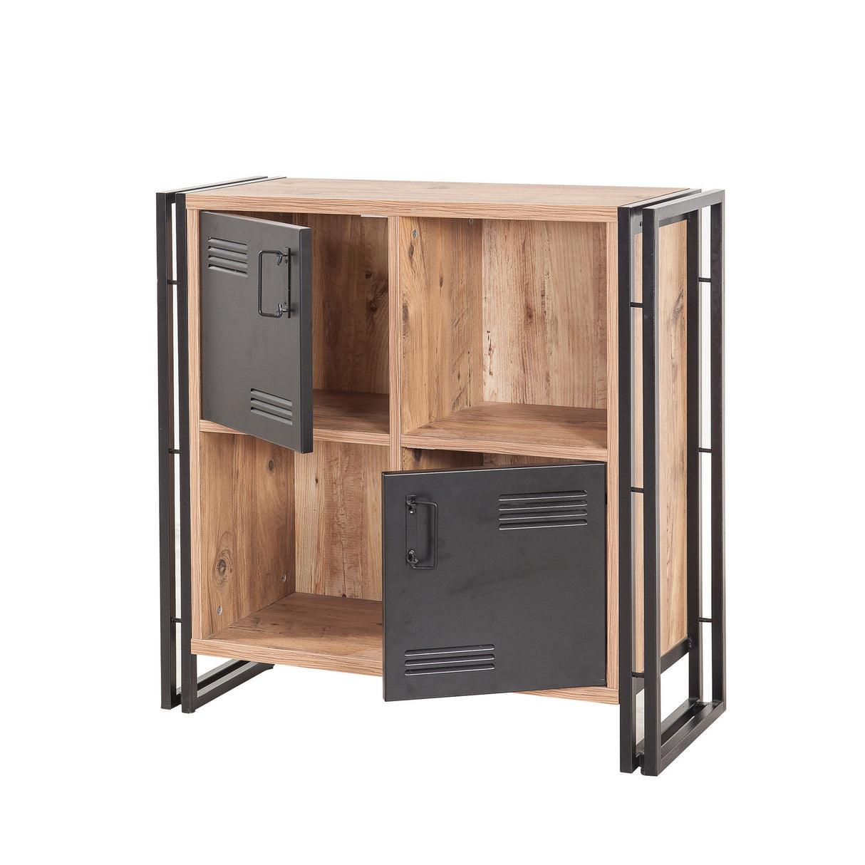 Industrieel dressoir dennenhout melamine zwart metaal Cosmo 89x89x35 cm