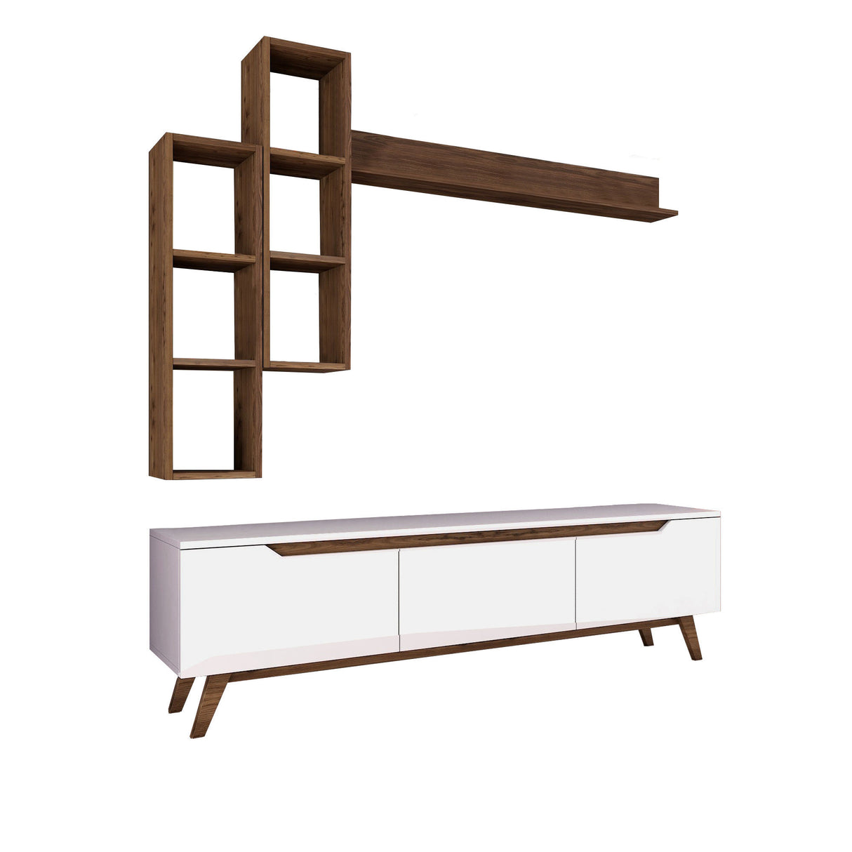 TV Meubels - TV Meubel Set Iona Wit Donker Walnoot Melamine 180x48,6x35 cm - Dimehouse